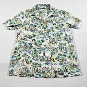 Tori Richard Mens Honolulu Hawaiian Button Palm Tree Print S/S Shirt Blue Sz XS